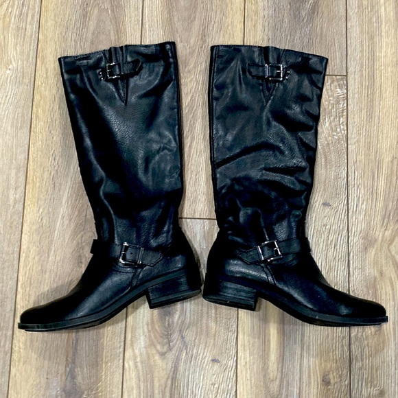 croft & barrow Shoes - CROFT & BARROW Tall Black Faux Leather Buckle Riding Boots Sz 11